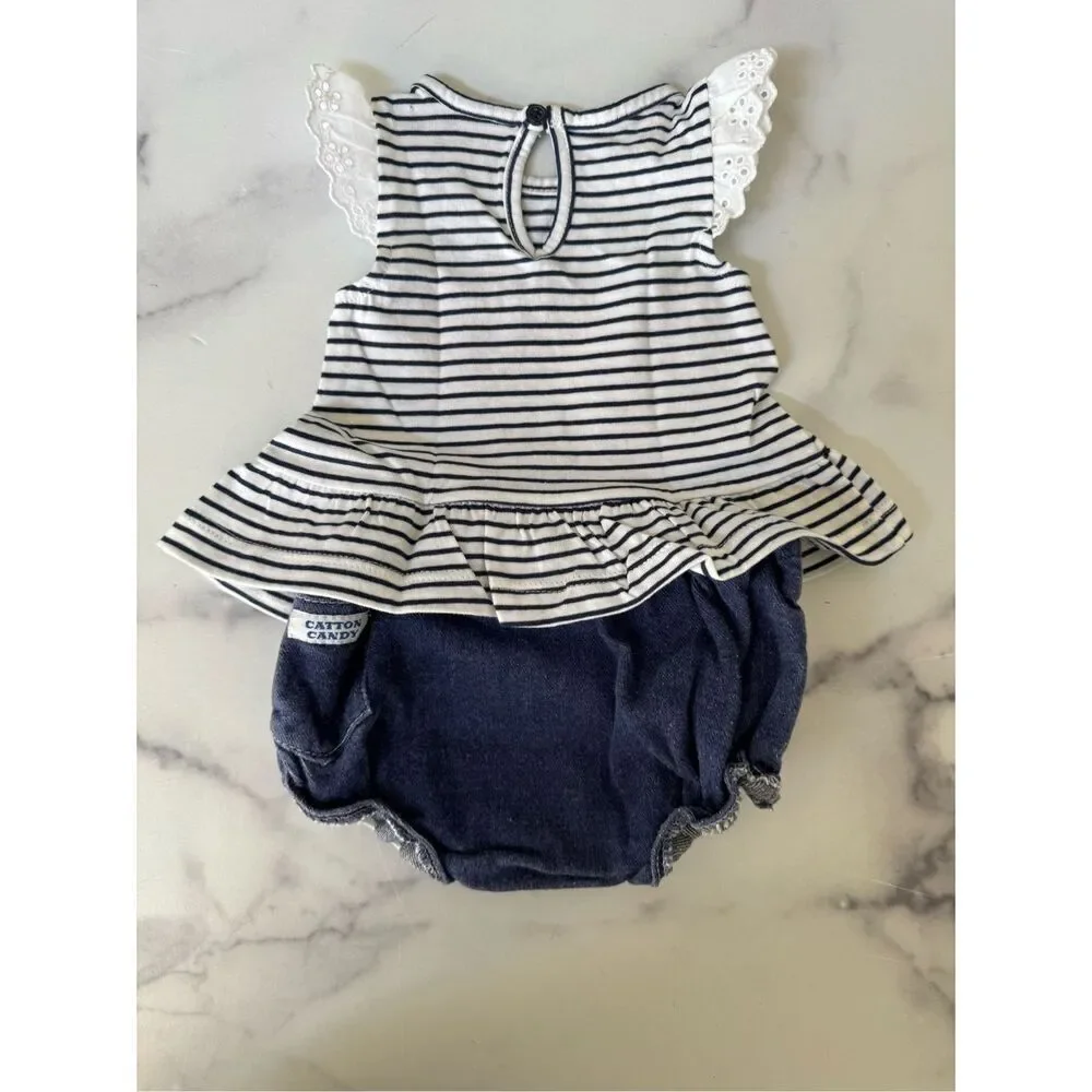 Newborn girls red white blue outfit summer cotton bloomers eyelet striped blouse